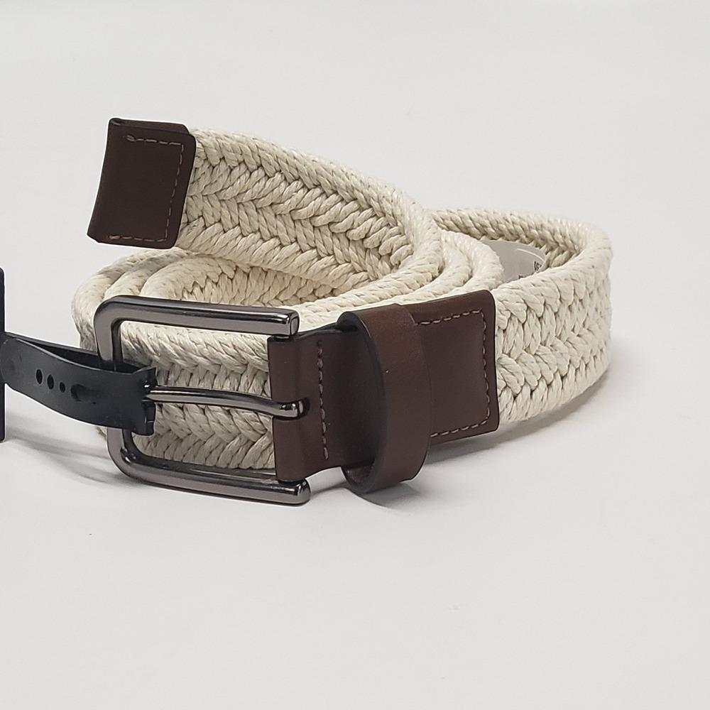 Alfani Braided Belt Mens 34-36 Natural Brown‎ Woven Casual Leather - Picture 2 of 5